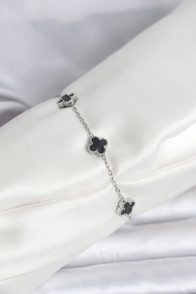 316L Çelik Gümüş Renk Siyah Baby Boy Yonca Bileklik - TJ-BB8084 - Resim 2