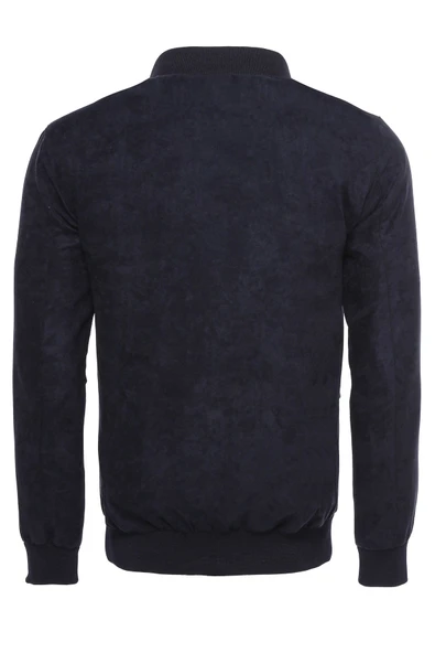 Kapaklı Cepli Süet Koyu Mavi Erkek Bomber Ceket - Wessi - Resim 2