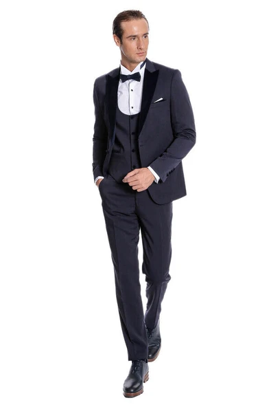 Velvet Yakalı Slim Fit Lacivert Erkek Damatlık - Wessi - Resim 6