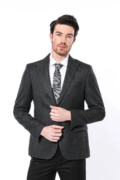 Sivri Yaka Tek Düğme Füme Slim Fit Ceket - Wessi ürün görseli 1