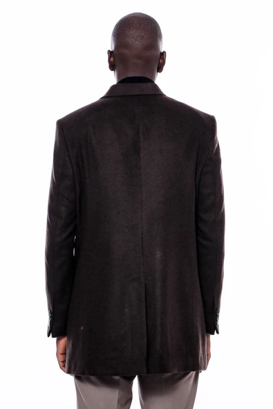 Geniş Yaka Diz Üstü Kahverengi Erkek Palto - Wessi - Resim 4