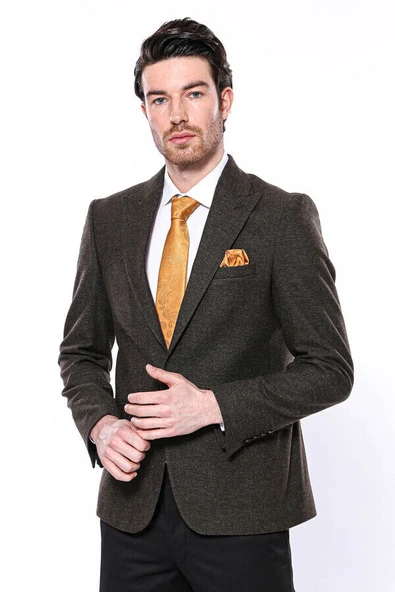 Sivri Yaka Tek Düğme Haki Slim Fit Ceket | Wessi ürün görseli 1