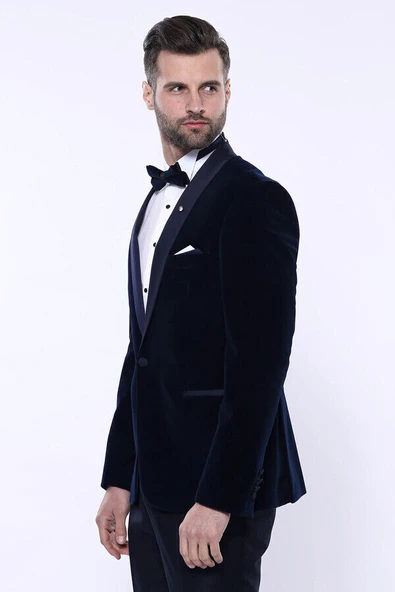 Düz Lacivert Velvet Ceket - Wessi - Resim 9