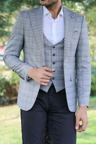 Ekose Ceket Yelek Set - Wessi - Resim 9