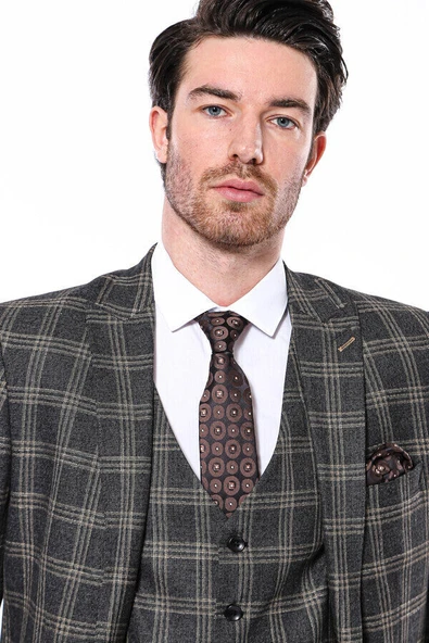 Ekose Desenli Slim Fit Siyah Erkek Ceket - Wessi - Resim 2