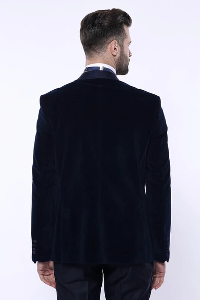 Düz Lacivert Velvet Ceket - Wessi - Resim 10