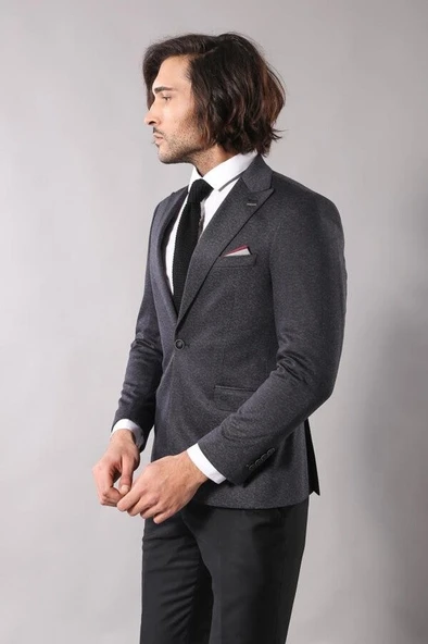 Tek Düğme Çift Yırtmaç Sivri Yaka Lacivert Ceket - Wessi - Resim 3