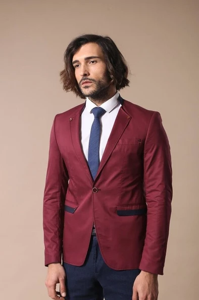 Hakim Yaka Bordo Erkek Ceket - Wessi - Resim 3