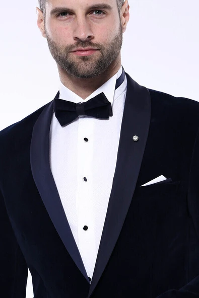 Düz Lacivert Velvet Ceket - Wessi - Resim 2