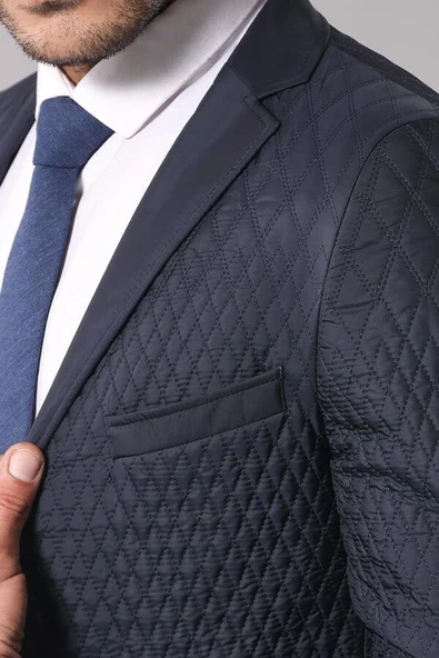 Lacivert Kapitone Ceket - Wessi - Resim 3