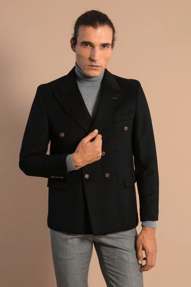 Kruvaze Slimfit Siyah Ceket - Wessi - Resim 3