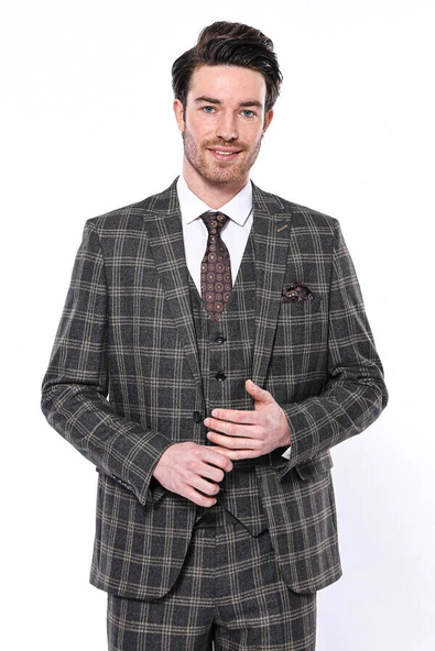 Ekose Desenli Slim Fit Siyah Erkek Ceket - Wessi - Resim 3