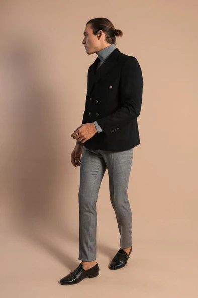 Kruvaze Slimfit Siyah Ceket - Wessi - Resim 4