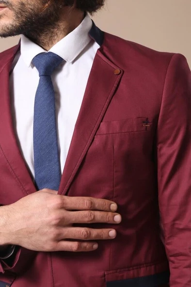 Hakim Yaka Bordo Erkek Ceket - Wessi - Resim 2