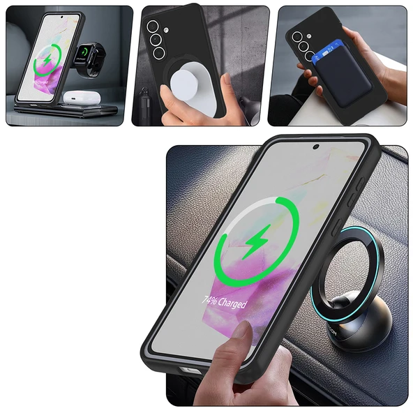 Samsung Galaxy S25 FE Kılıf Kablosuz Şarj Özellikli Standlı Samara Kapak - Resim 4