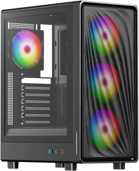 POWERBOOST PB-A5065B 650W 80+ BRONZE MESH ÖN PANEL 4XARGB FAN+USB3.0 GAMING ATX KASA SIYAH ürün görseli 1