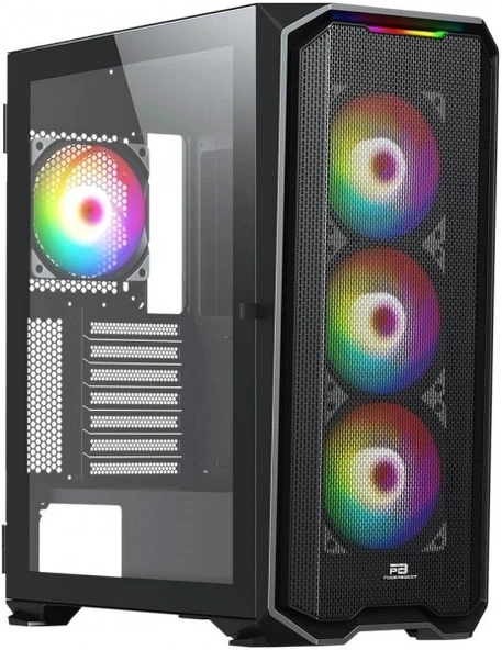 POWERBOOST PB-P3720B 850W 80+ BRONZE MESH ÖN PANEL 4XARGB FAN+USB3.0 GAMING E-ATX KASA SIYAH ürün görseli 1
