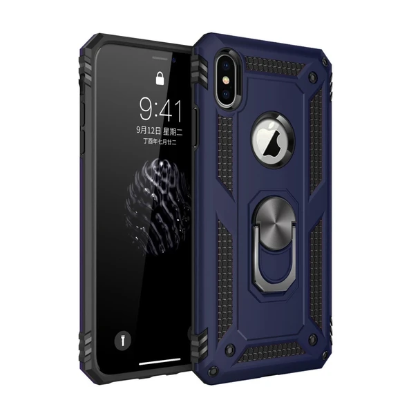 İphone X Kılıf Sofya Yüzüklü Silikon Kapak - Lacivert ürün görseli 1