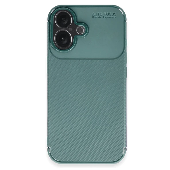 İphone 16 Plus Kılıf Auto Focus Karbon Kapak - Koyu Yeşil - Resim 4