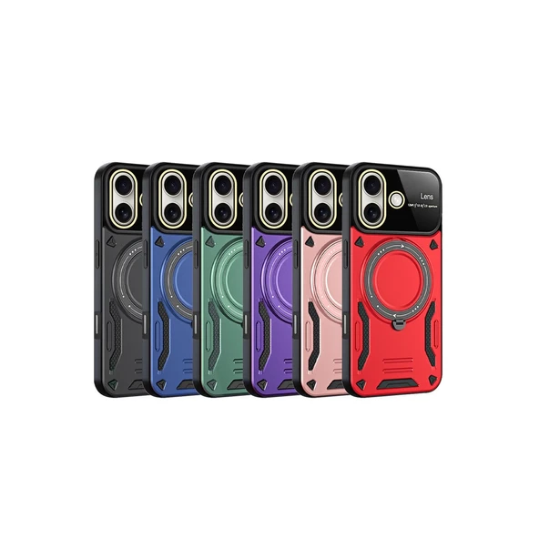 İphone 16 Kılıf Joy Lens Standlı Kapak - Mor - Resim 3