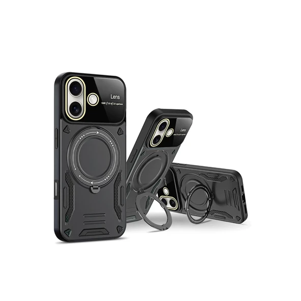 İphone 16 Kılıf Joy Lens Standlı Kapak - Mor - Resim 2