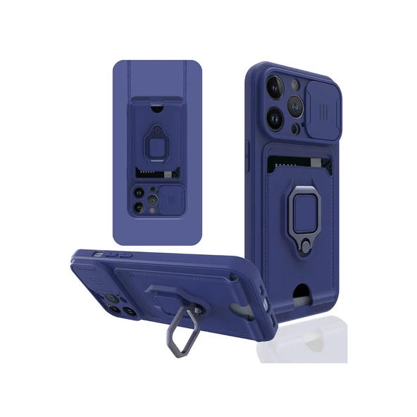 İphone 13 Pro Max Kılıf Zuma Kartvizitli Yüzüklü Silikon - Lacivert ürün görseli 1