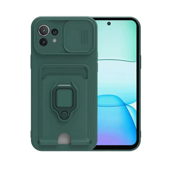 Xiaomi Mi 11 Lite Kılıf Zuma Kartvizitli Yüzüklü Silikon - Yeşil ürün görseli 1