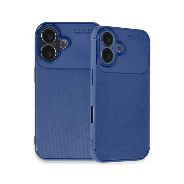 İphone 16 Plus Kılıf Auto Focus Karbon Kapak - Lacivert - Resim 3
