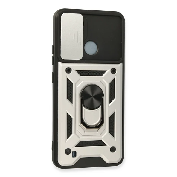 Realme C11 2021 Kılıf Pars Lens Yüzüklü Silikon - Gümüş - Resim 3