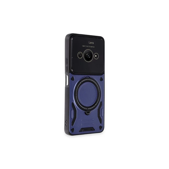 Xiaomi Poco C61 Kılıf Joy Lens Standlı Kapak - Lacivert - Resim 2