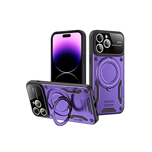 İphone 16 Pro Kılıf Joy Lens Standlı Kapak - Mor ürün görseli 1