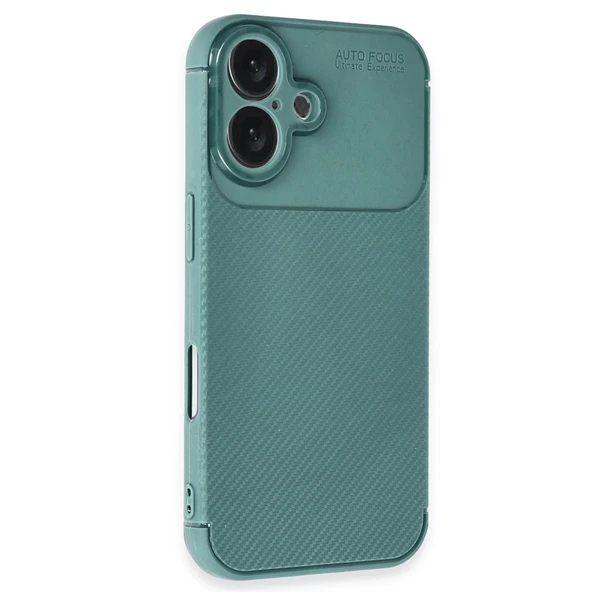 İphone 16 Kılıf Auto Focus Karbon Kapak - Koyu Yeşil - Resim 2