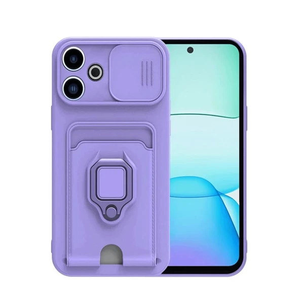 Xiaomi Redmi 13 4g Kılıf Zuma Kartvizitli Yüzüklü Silikon - Lila ürün görseli 1