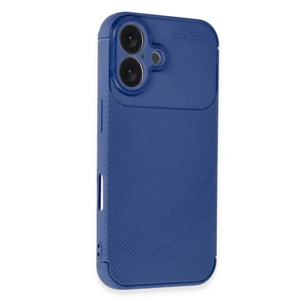 İphone 16 Plus Kılıf Auto Focus Karbon Kapak - Lacivert - Resim 2