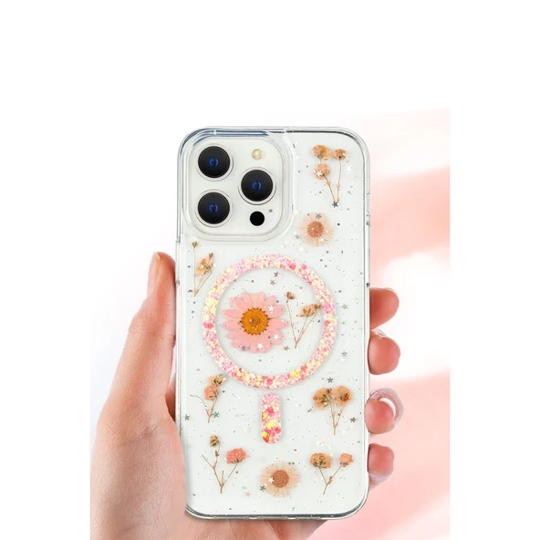 İphone 16 Kılıf Daisy Simli Magsafe Kapak - Mor - Resim 3