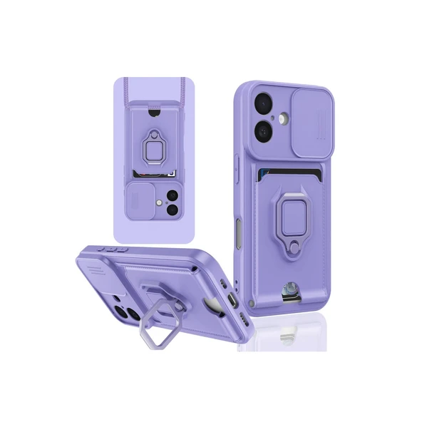 İphone 16 Kılıf Zuma Kartvizitli Yüzüklü Silikon - Lila ürün görseli 1