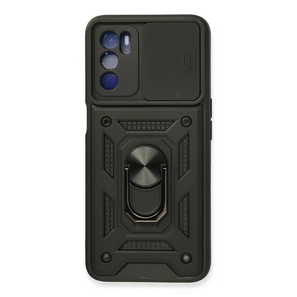 Oppo A16 Kılıf Pars Lens Yüzüklü Silikon - Siyah ürün görseli 1