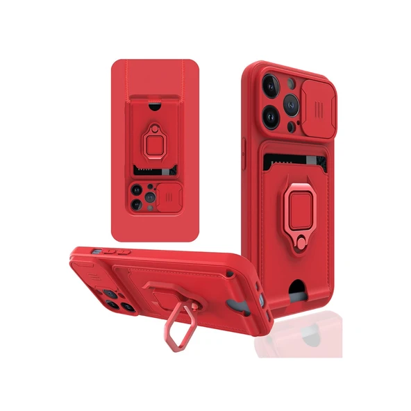 İphone 13 Pro Max Kılıf Zuma Kartvizitli Yüzüklü Silikon - Kırmızı ürün görseli 1