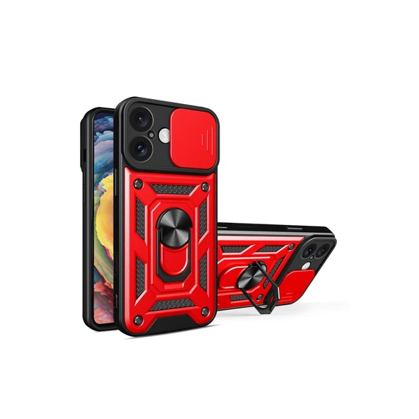 İphone 16 Kılıf Pars Lens Yüzüklü Silikon - Kırmızı ürün görseli 1