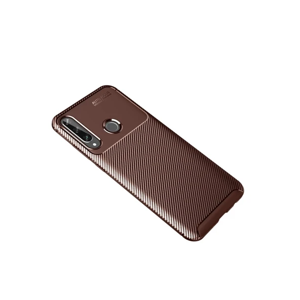 Huawei Y6p Kılıf Auto Focus Karbon Kapak - Kahverengi ürün görseli 1
