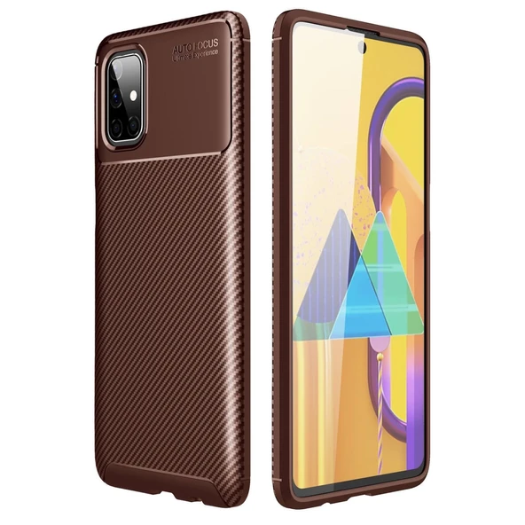 Samsung Galaxy M51 Kılıf Auto Focus Karbon Kapak - Kahverengi ürün görseli 1