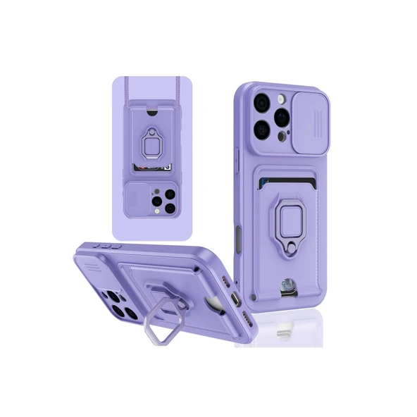 İphone 16 Pro Kılıf Zuma Kartvizitli Yüzüklü Silikon - Lila ürün görseli 1