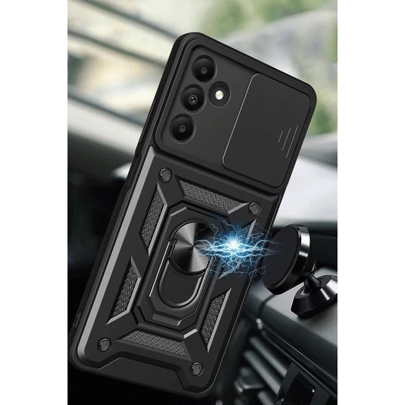 Samsung Galaxy M15 Kılıf Pars Lens Yüzüklü Silikon - Kırmızı - Resim 4