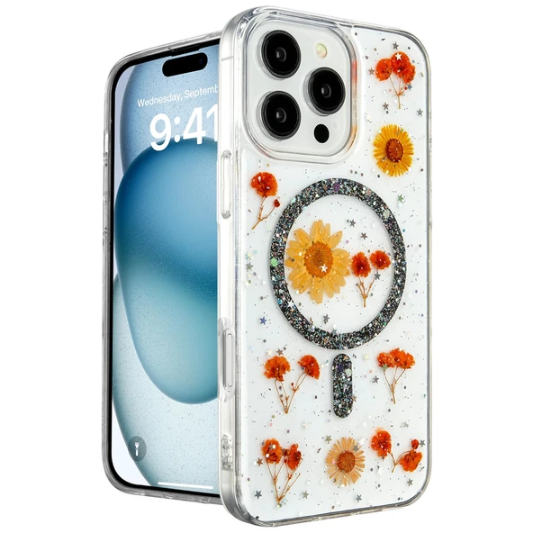 İphone 16 Pro Kılıf Daisy Simli Magsafe Kapak - Siyah ürün görseli 1