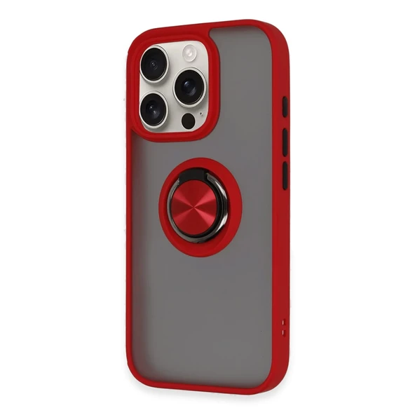 İphone 16 Pro Max Kılıf Montreal Yüzüklü Silikon Kapak - Kırmızı - Resim 2