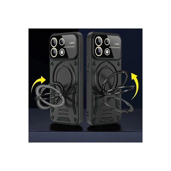 Xiaomi Redmi 13 4g Kılıf Joy Lens Standlı Kapak - Koyu Yeşil - Resim 2