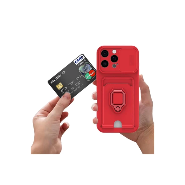 İphone 16 Kılıf Zuma Kartvizitli Yüzüklü Silikon - Lacivert - Resim 2