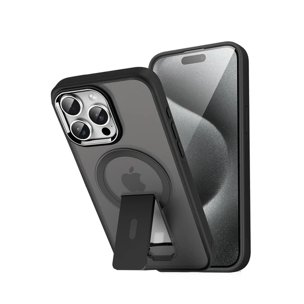 İphone 14 Pro Tork Magsafe Standlı Kapak - Siyah - Resim 2