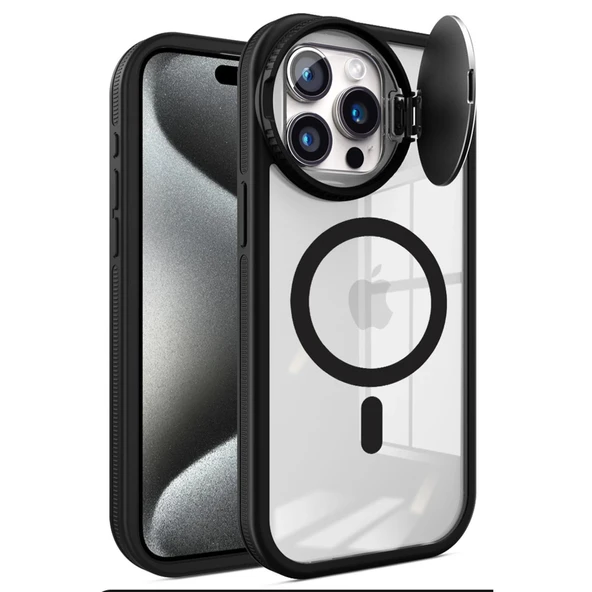 İphone 15 Pro Kılıf Teleskop Lens Magsafe Silikon Kapak - Siyah - Resim 2