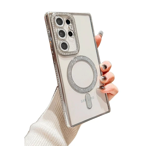 Samsung Galaxy S24 Ultra Kılıf Joke Simli Magneticsafe Kılıf - Derin Mor - Resim 3